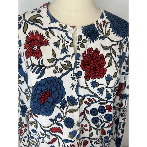 Womens AnnTaylor Loft Spring Floral Print Cardigan Cotton White Blue Size L - Picture 4 of 8